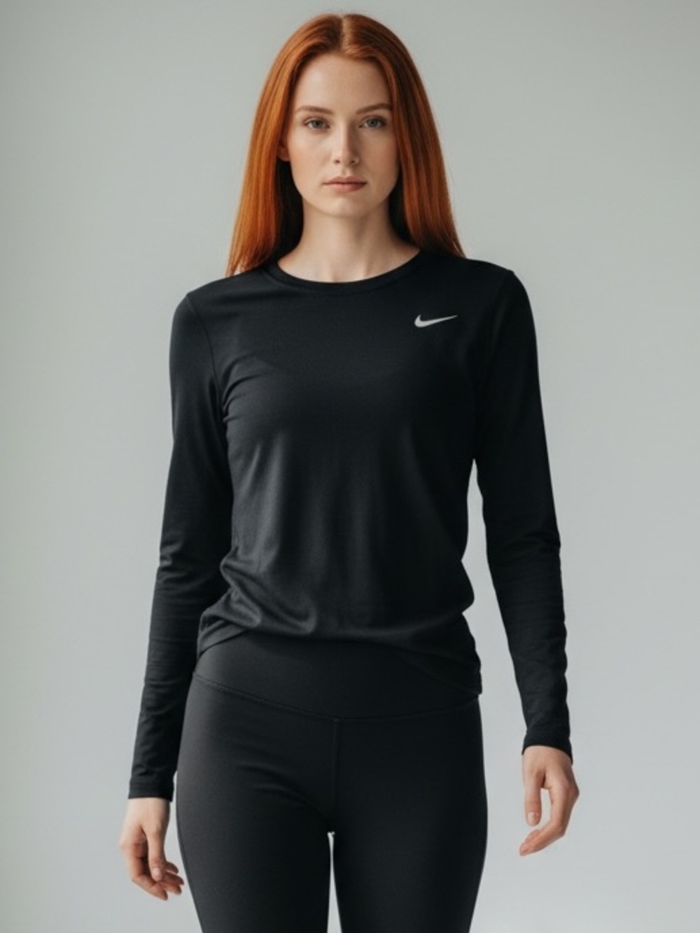 Nike Dri-fit Black Long Sleeve Crew Shirt with Swoosh